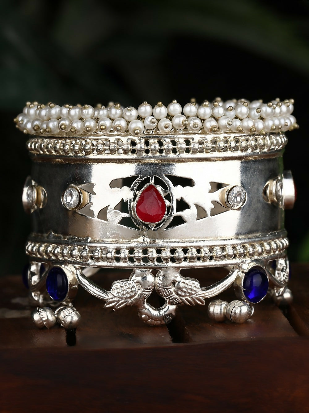Joban Fashion Women Multicolor Stones Silver Tone Bangle | Swadesiicart