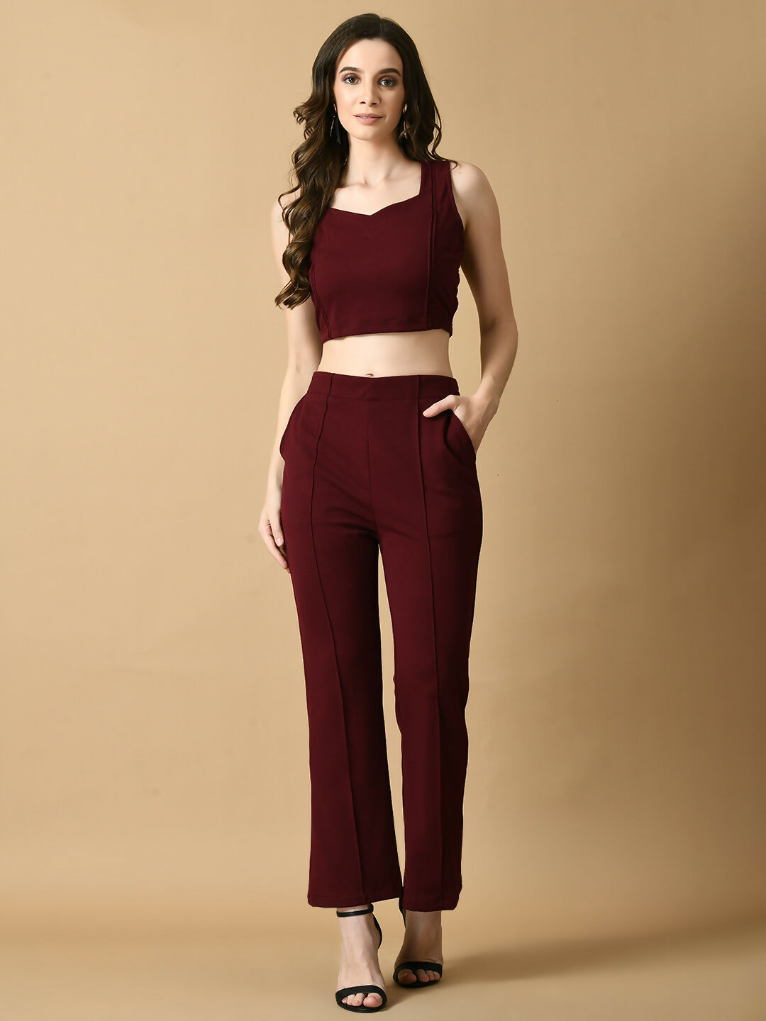 Myshka Women's Magenta Solid Top With Trousers - Swadesiicart