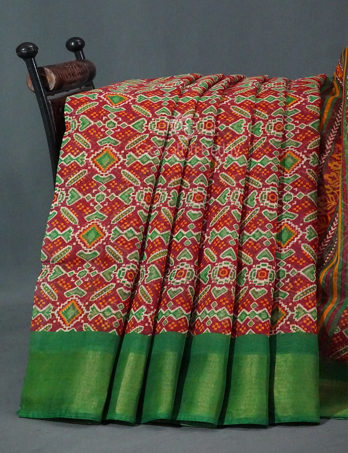 Shades of Maroon Colour Patola Design Semi Chanderi Saree By Gayathri Reddy Designer Studio | Swadesiicart