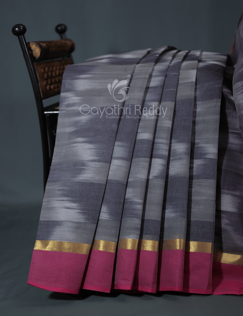 Dual Shades of Pink And Green Mangalagiri Ikkat Cotton Saree By Gayathri Reddy Designer Studio | Swadesiicart