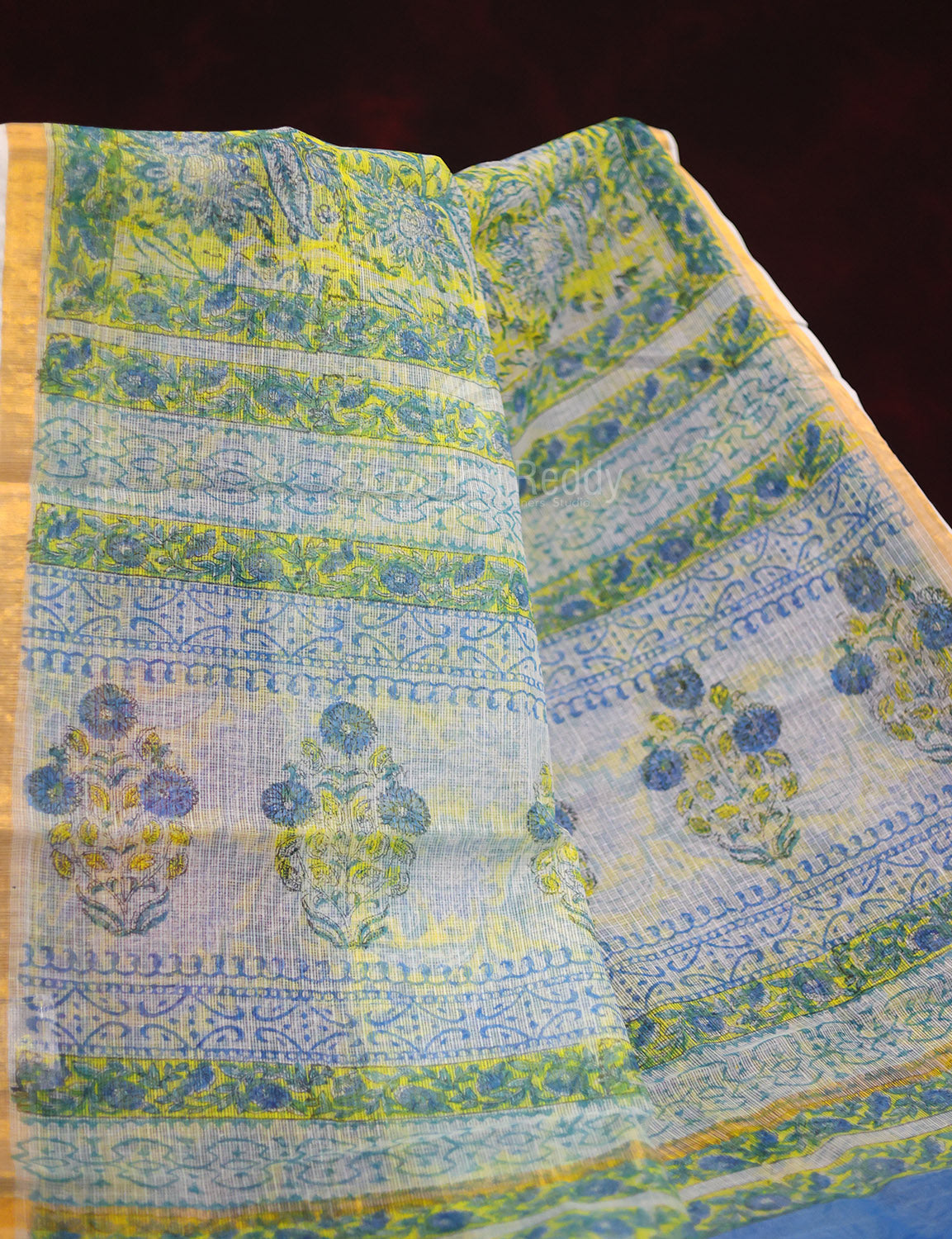 Lime Yellow Floral Design Pure Kota Cotton Saree By Gayathri Reddy Designer Studio | Swadesiicart