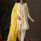 Anouk Embroidered Pleated Chikankari Pure Cotton A-Line Kurta With Trousers & Dupatta | Swadesiicart