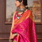Mitera Pink & Gold-Toned Floral Silk Blend Banarasi Saree | Swadesiicart