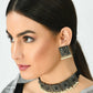 Mominos Fashion Johar Kamal Statement Silver-Plated Brass Finish Kundan/Pearls Choker For Women (Black) | Swadesiicart