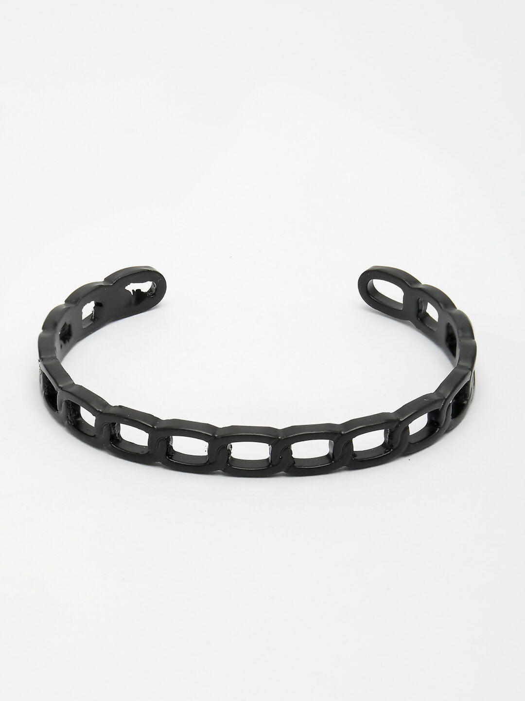 NVR Men's Black Rhodium-Plated Metal Cuff Bracelet - Swadesiicart