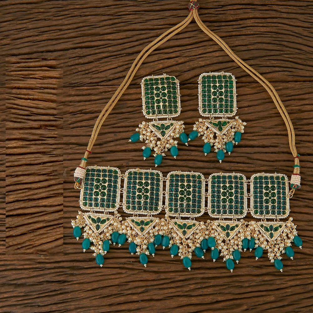 Joban Fashion Women Golden White Green Necklace Set - Swadesiicart