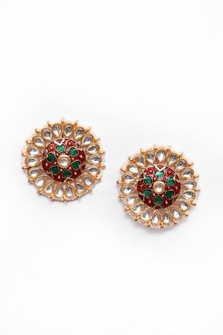 Peacock Maroon and Green Stud Earring Tops for Womens by House of Ree | Swadesiicart