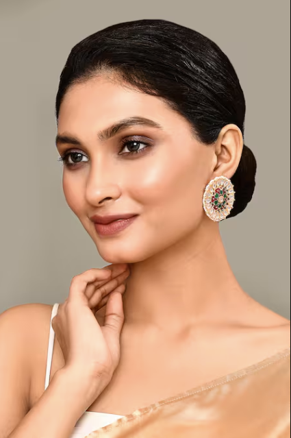 Peacock Maroon and Green Stud Earring Tops for Womens by House of Ree | Swadesiicart