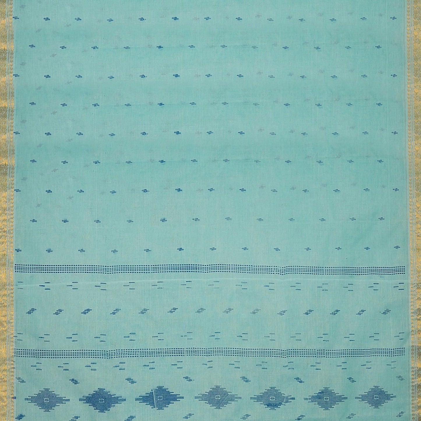 Exclusive Collection 100% Pure Cotton Sea Green Tant Saree With Hand Weaving Work - Swadesiicart