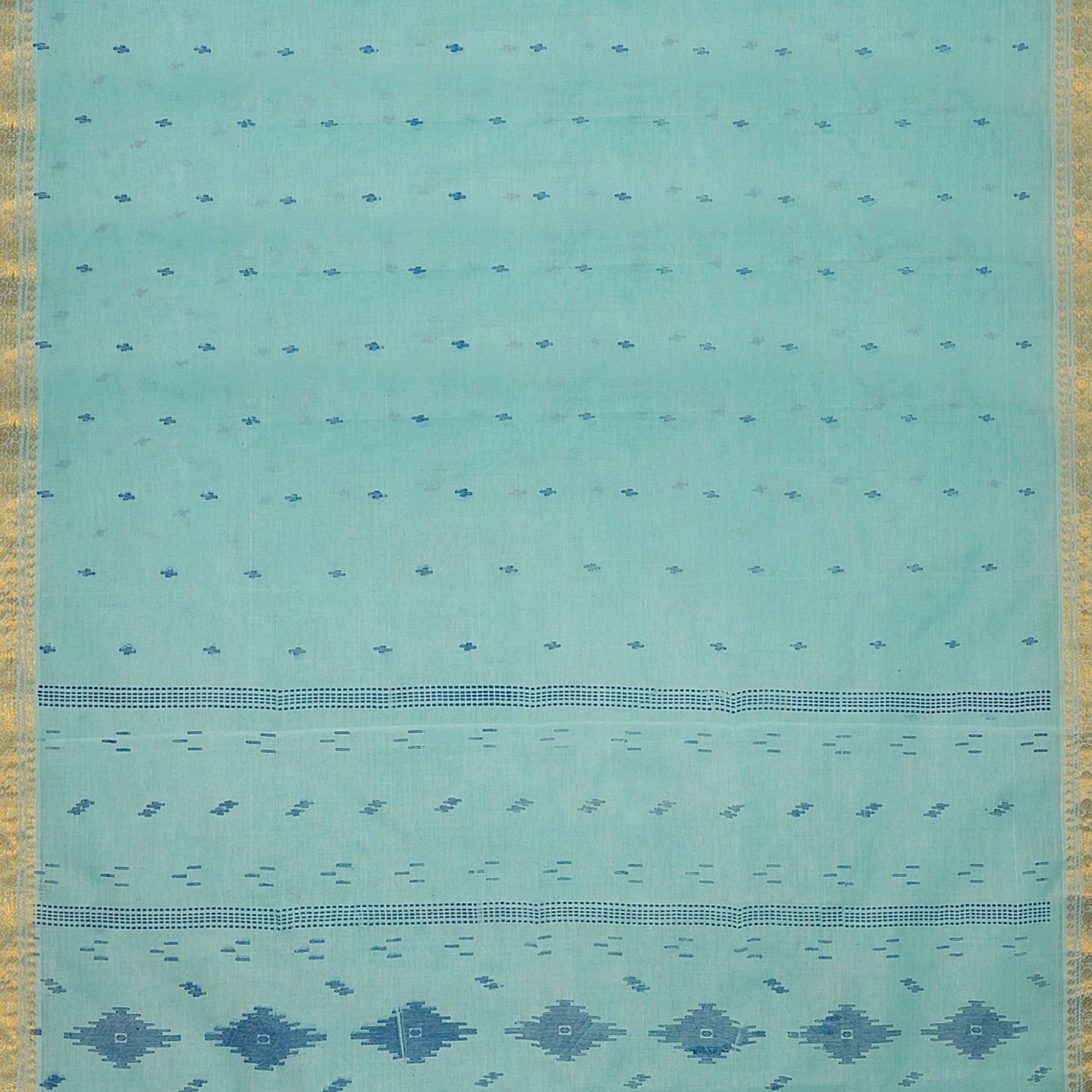 Exclusive Collection 100% Pure Cotton Sea Green Tant Saree With Hand Weaving Work - Swadesiicart