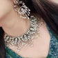 Tehzeeb Creations Women's Silver Colour Oxidised Ganesha Style Necklace Set With White Pearl - Swadesiicart
