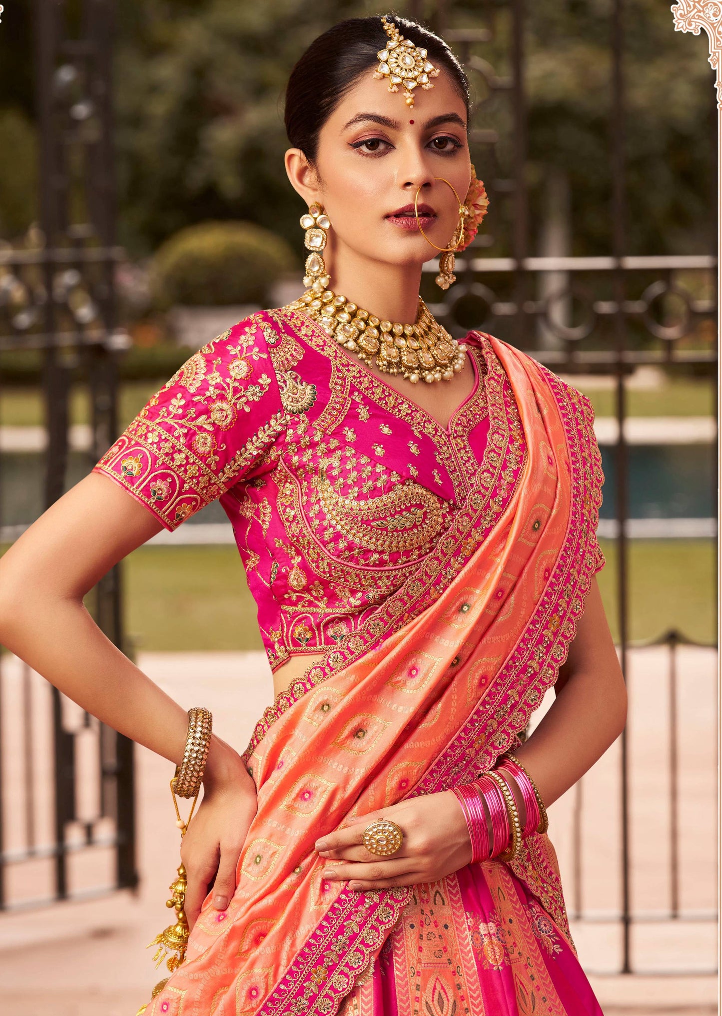 Monjolika Fashion Rani Pink Banarasi Silk Diamond Wedding Trendy Lehenga Choli | Swadesiicart