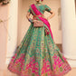 Monjolika Fashion Turquoise Banarasi Silk Diamond Wedding Trendy Lehenga Choli | Swadesiicart