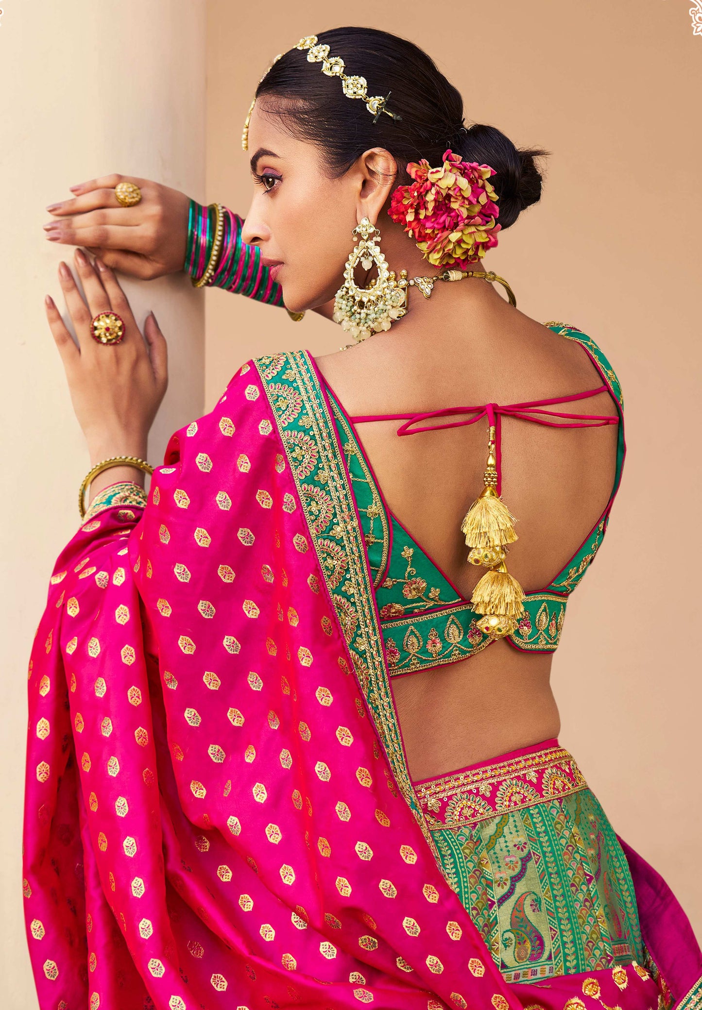 Monjolika Fashion Turquoise Banarasi Silk Diamond Wedding Trendy Lehenga Choli | Swadesiicart