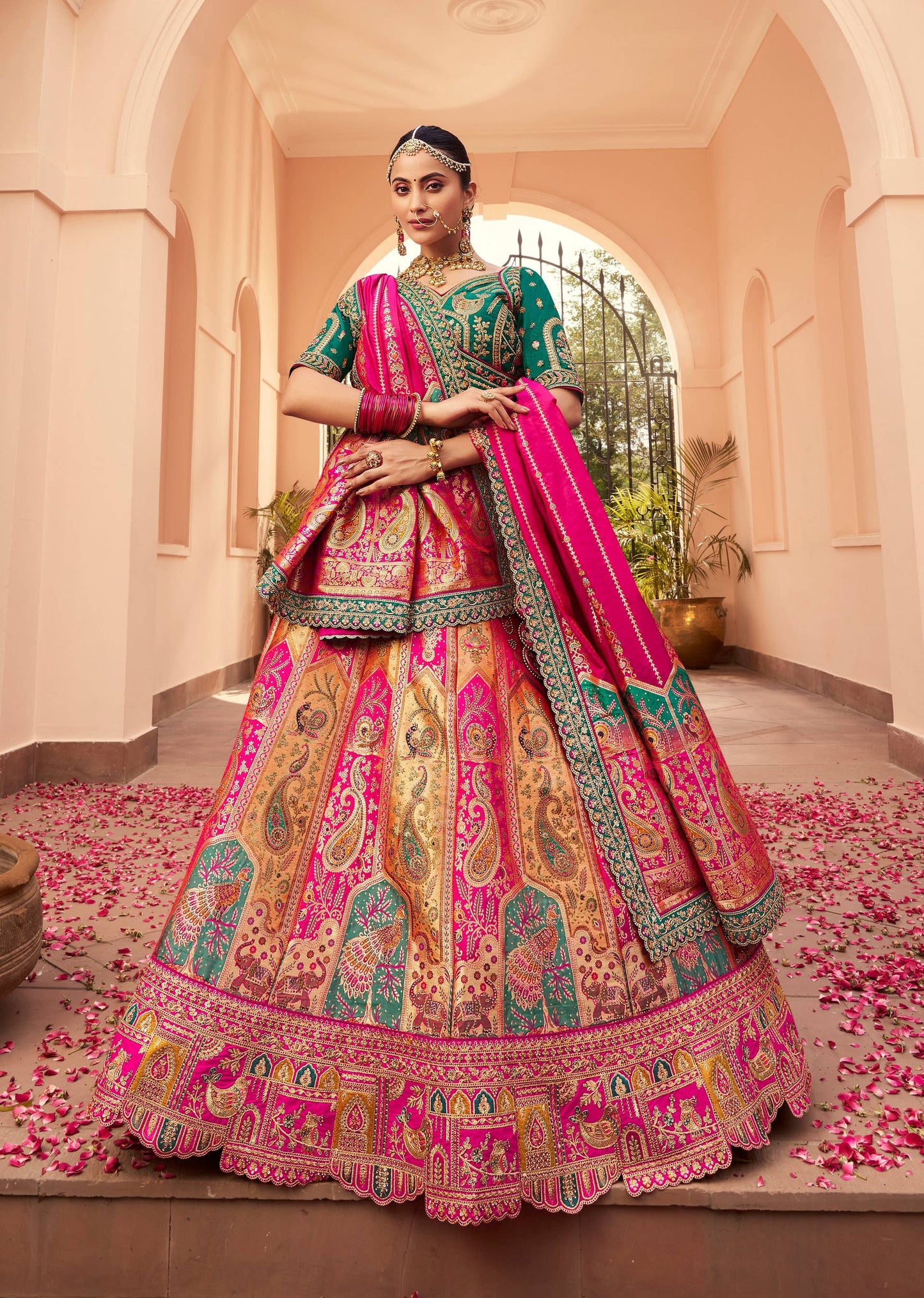 Monjolika Fashion Multi Colour Banarasi Silk Diamond Wedding Trendy Lehenga Choli | Swadesiicart