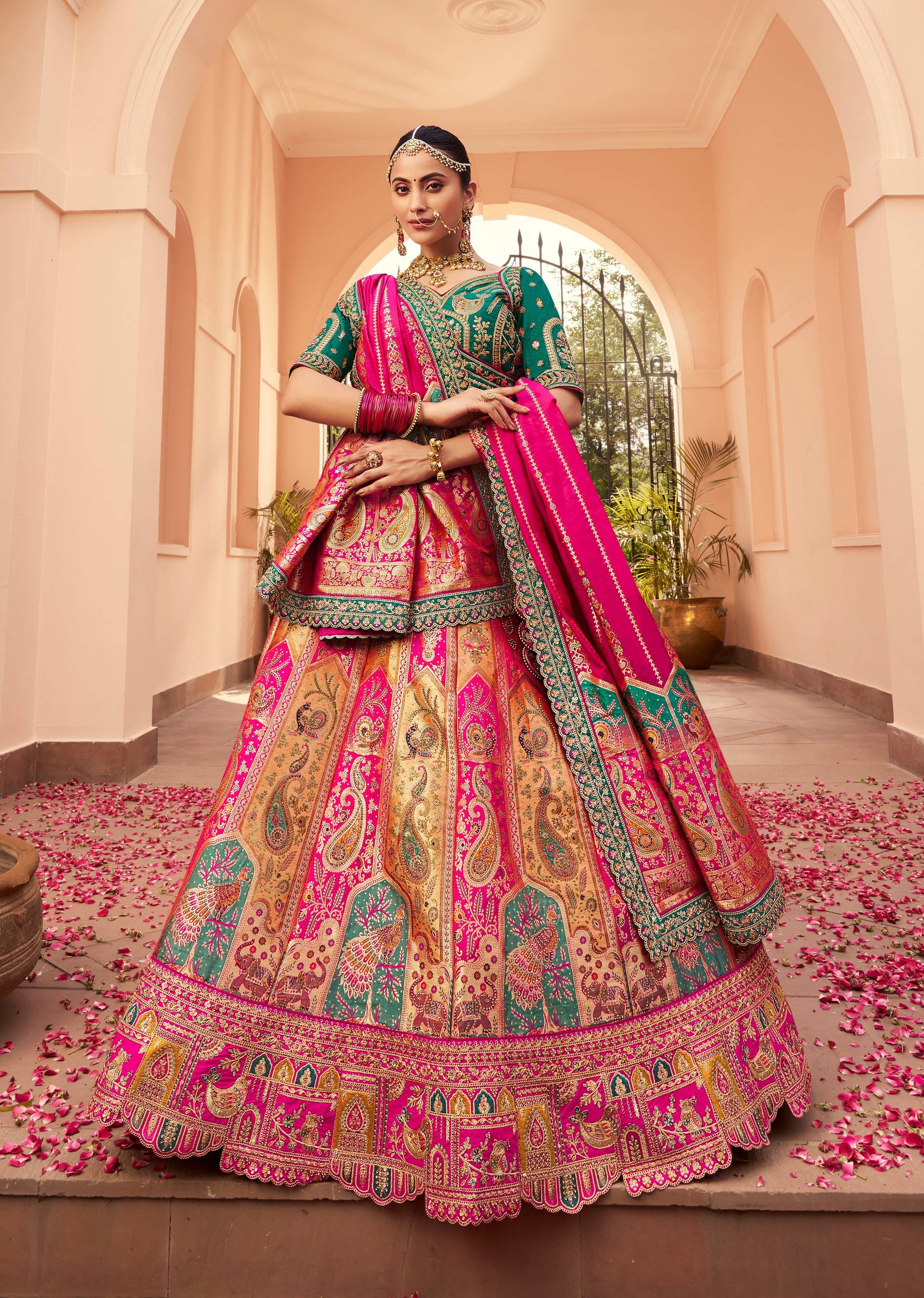 Monjolika Fashion Multi Colour Banarasi Silk Diamond Wedding Trendy Lehenga Choli | Swadesiicart