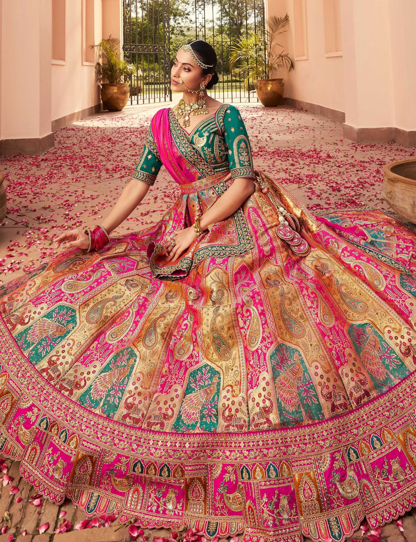 Monjolika Fashion Multi Colour Banarasi Silk Diamond Wedding Trendy Lehenga Choli | Swadesiicart