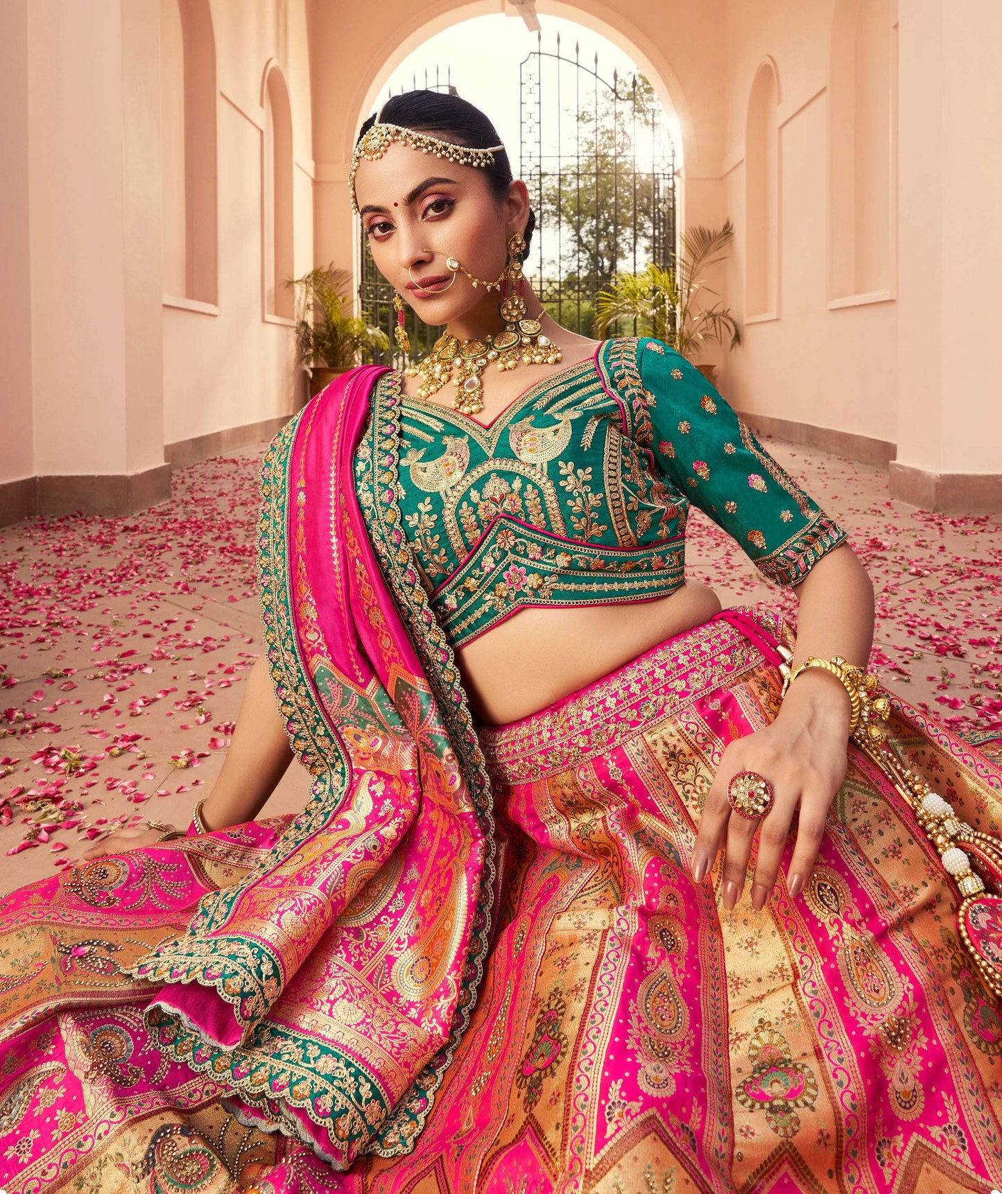 Monjolika Fashion Multi Colour Banarasi Silk Diamond Wedding Trendy Lehenga Choli | Swadesiicart