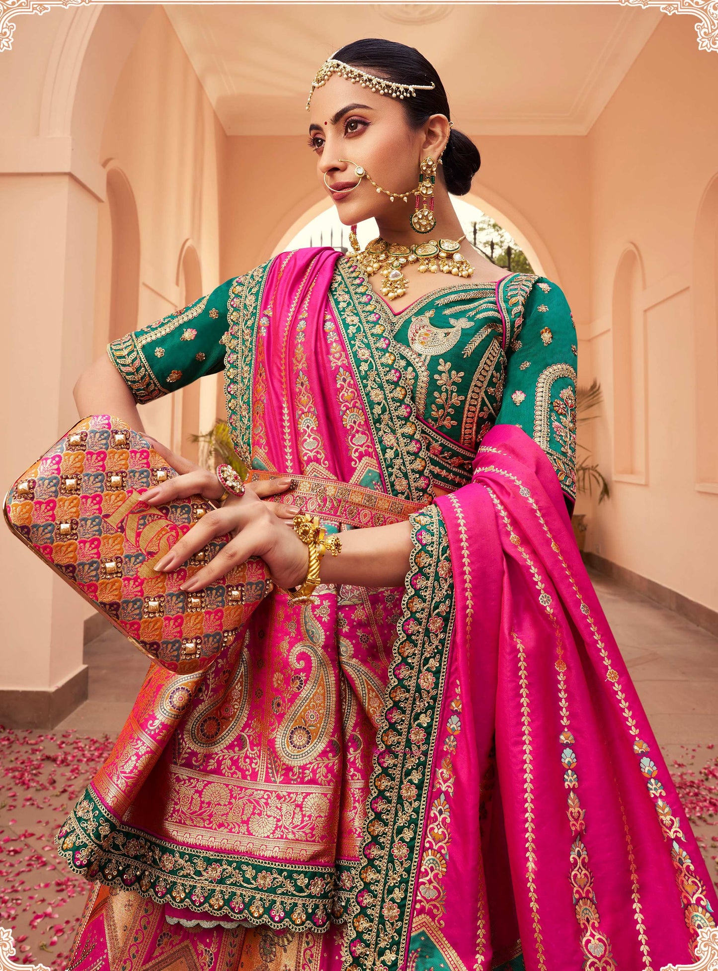 Monjolika Fashion Multi Colour Banarasi Silk Diamond Wedding Trendy Lehenga Choli | Swadesiicart