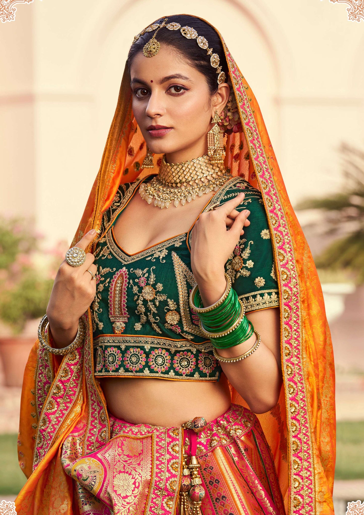 Monjolika Fashion Multi Colour Banarasi Silk Diamond Wedding Trendy Lehenga Choli | Swadesiicart