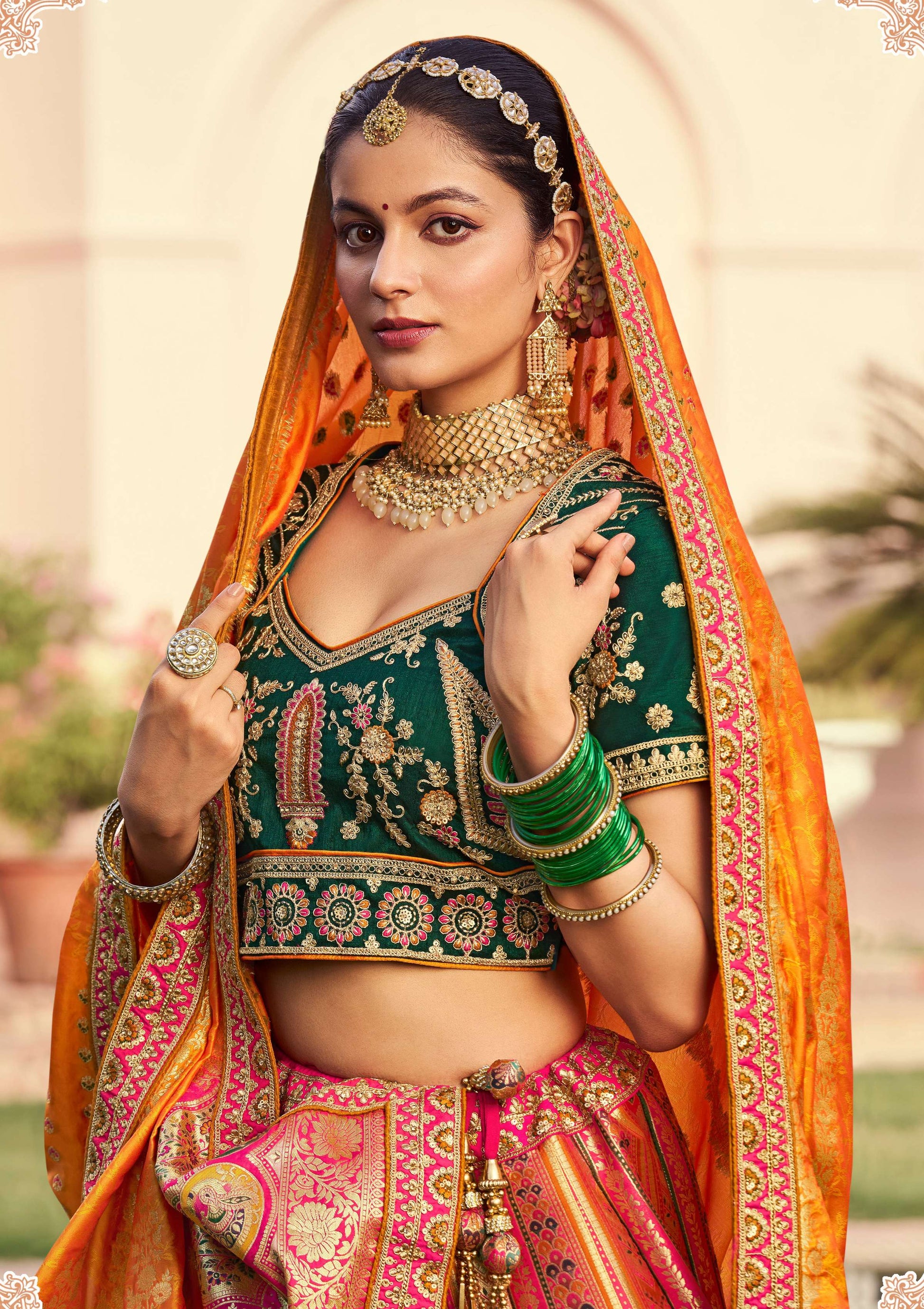 Monjolika Fashion Multi Colour Banarasi Silk Diamond Wedding Trendy Lehenga Choli | Swadesiicart