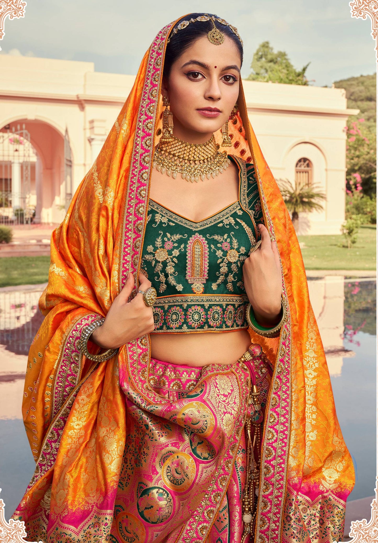 Monjolika Fashion Multi Colour Banarasi Silk Diamond Wedding Trendy Lehenga Choli | Swadesiicart