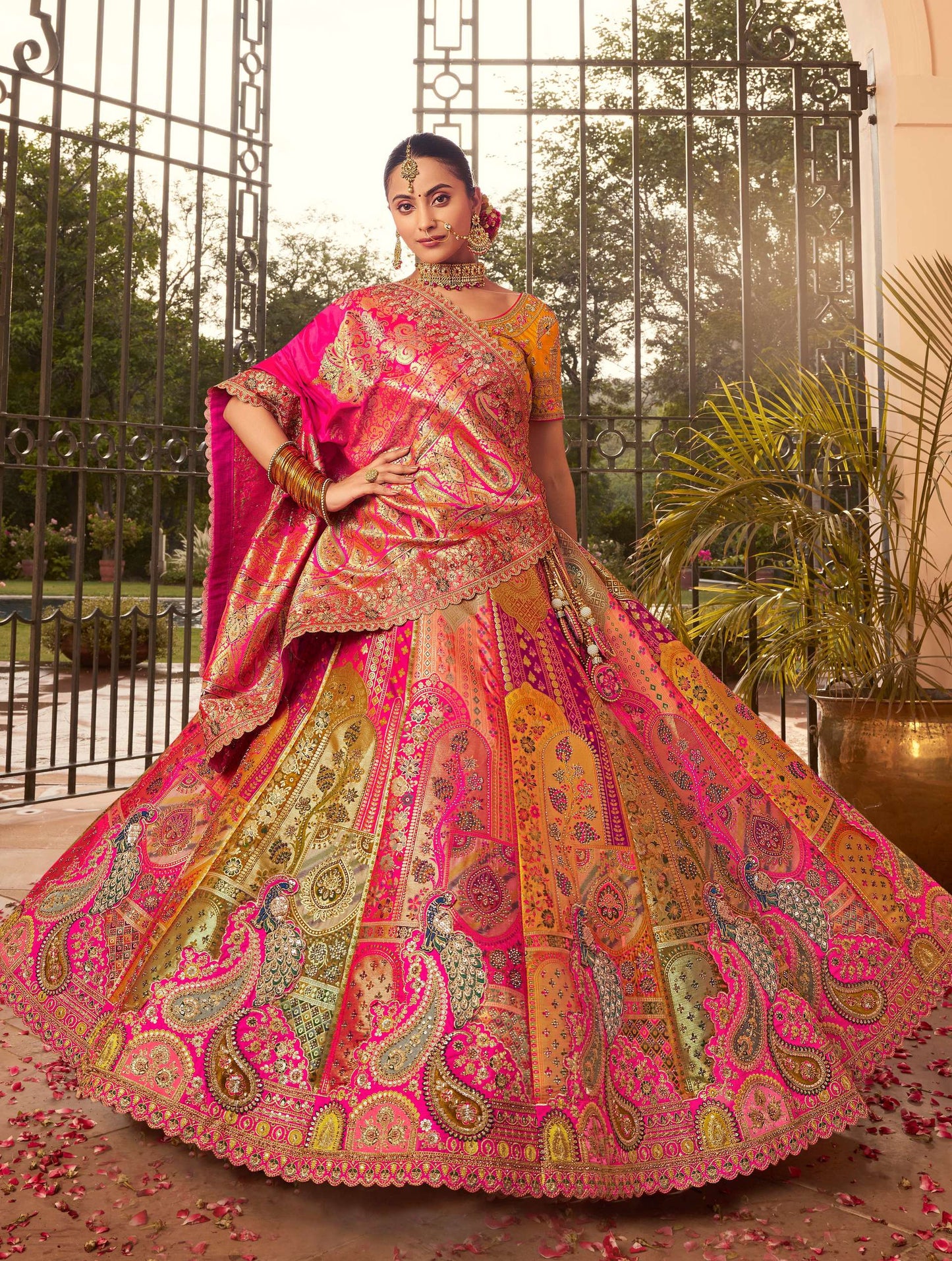 Monjolika Fashion Multi Colour Banarasi Silk Diamond Wedding Trendy Lehenga Choli | Swadesiicart