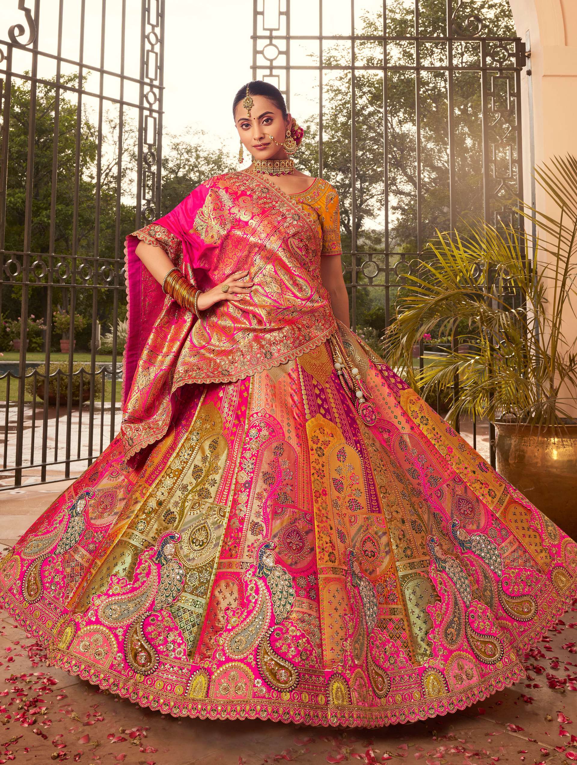Monjolika Fashion Multi Colour Banarasi Silk Diamond Wedding Trendy Lehenga Choli | Swadesiicart