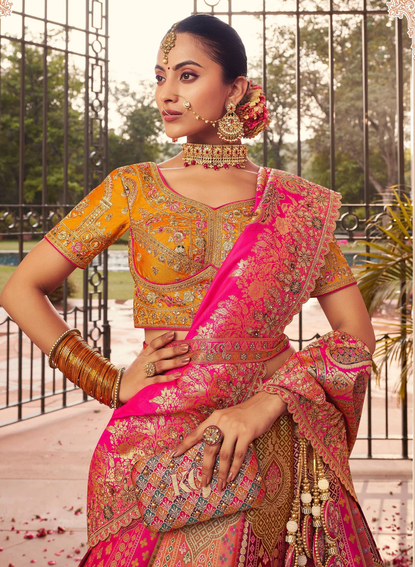 Monjolika Fashion Multi Colour Banarasi Silk Diamond Wedding Trendy Lehenga Choli | Swadesiicart