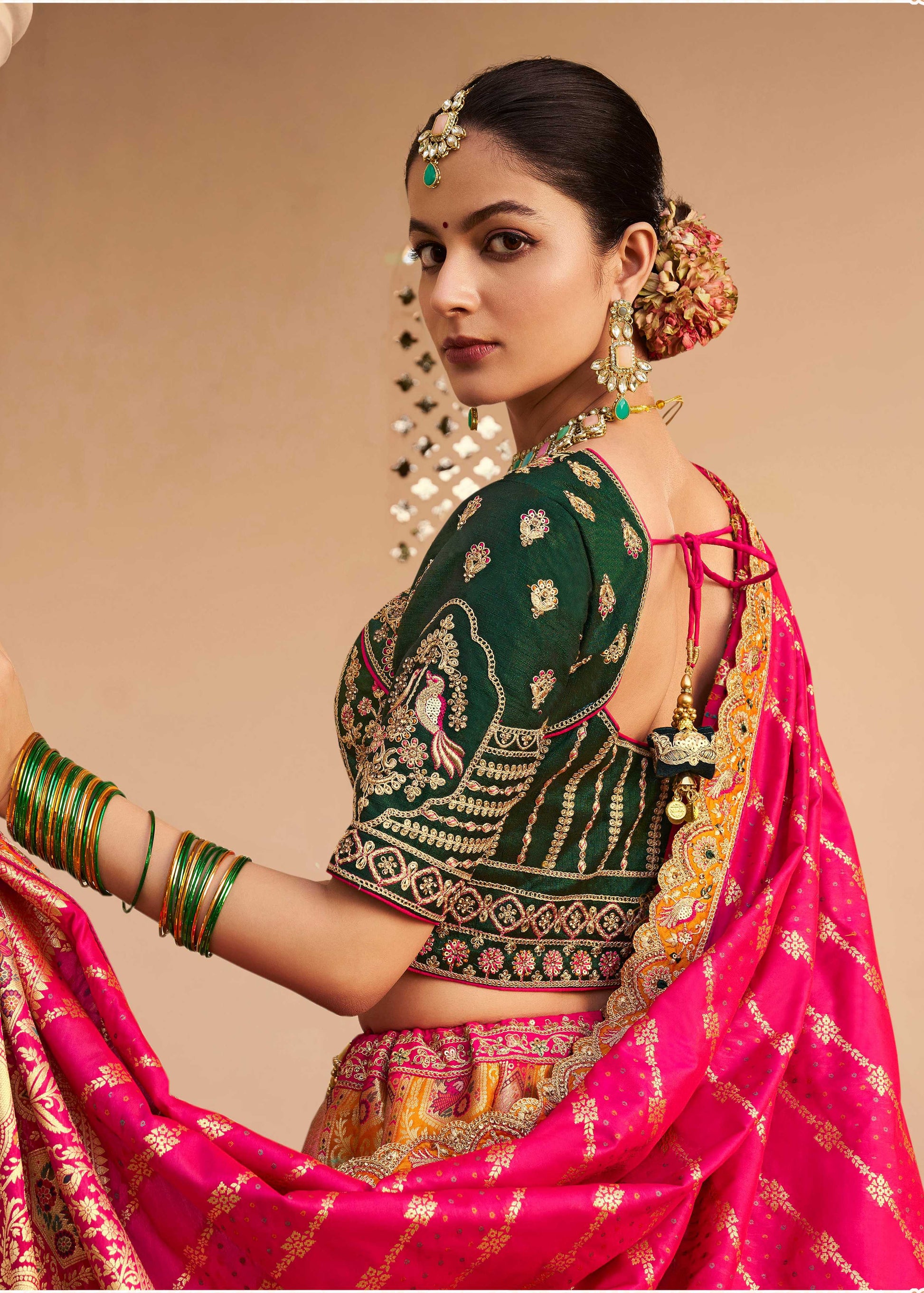 Monjolika Fashion Orange Banarasi Silk Diamond Wedding Trendy Lehenga Choli | Swadesiicart