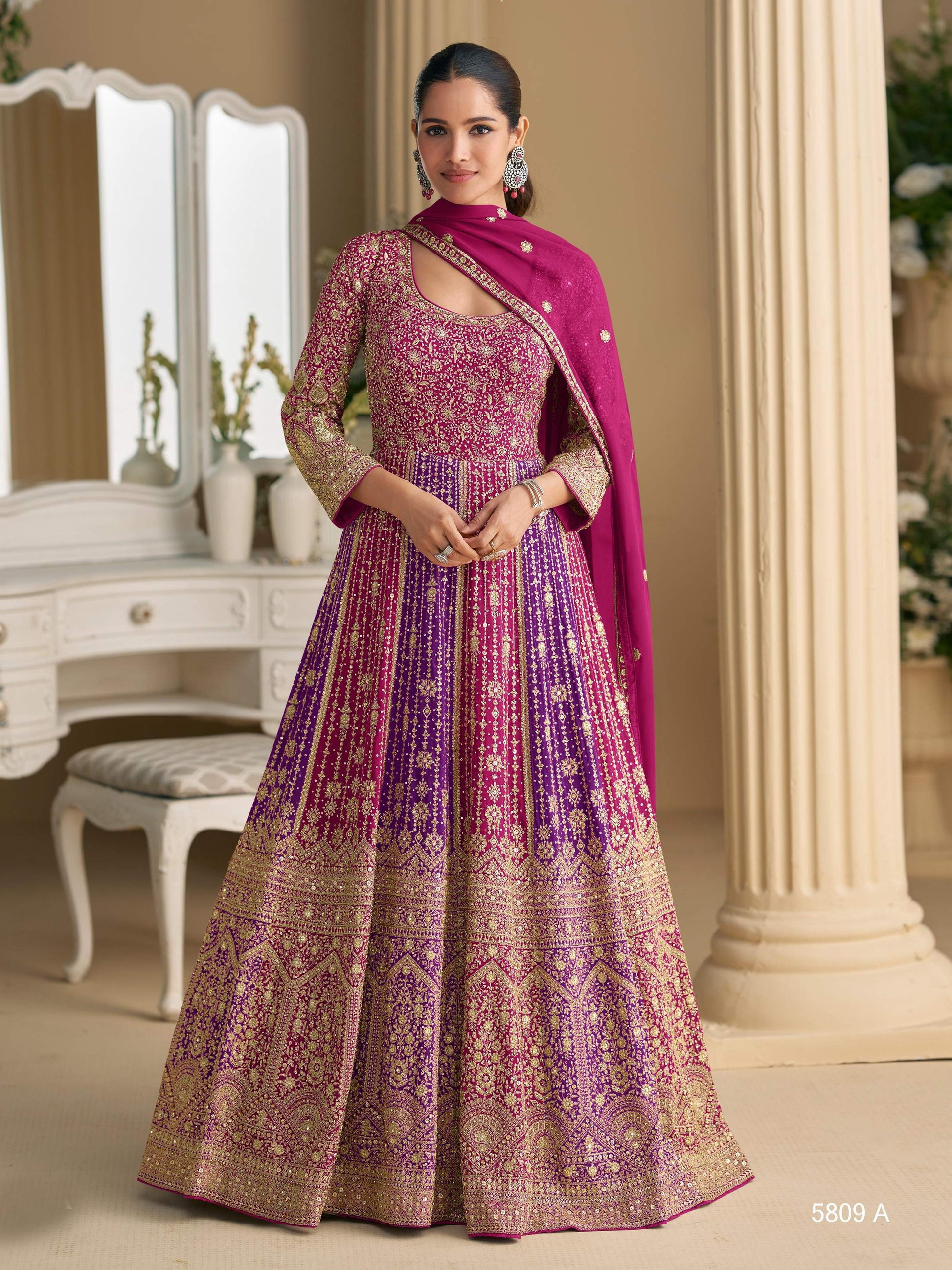 Anaita Rani Pink Georgette Readymade Anarkali Suit With Embroidery Zarkan Work
