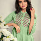 Monjolika Fashion Fancy Festive Wear Pista Green Color Rayon Fabric Thread Embroidered Kurti - Swadesiicart