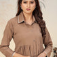 Monjolika Fashion Brown Cotton Solid Festival Casual Kurti - Swadesiicart