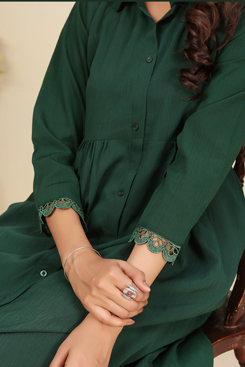 Monjolika Fashion Bottle Green Cotton Solid Festival Casual Kurti - Swadesiicart