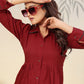 Monjolika Fashion Maroon Cotton Solid Festival Casual Kurti - Swadesiicart
