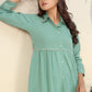 Monjolika Fashion Light Cyan Cotton Solid Festival Casual Kurti - Swadesiicart