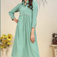 Monjolika Fashion Light Cyan Cotton Solid Festival Casual Kurti - Swadesiicart