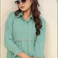 Monjolika Fashion Light Cyan Cotton Solid Festival Casual Kurti - Swadesiicart