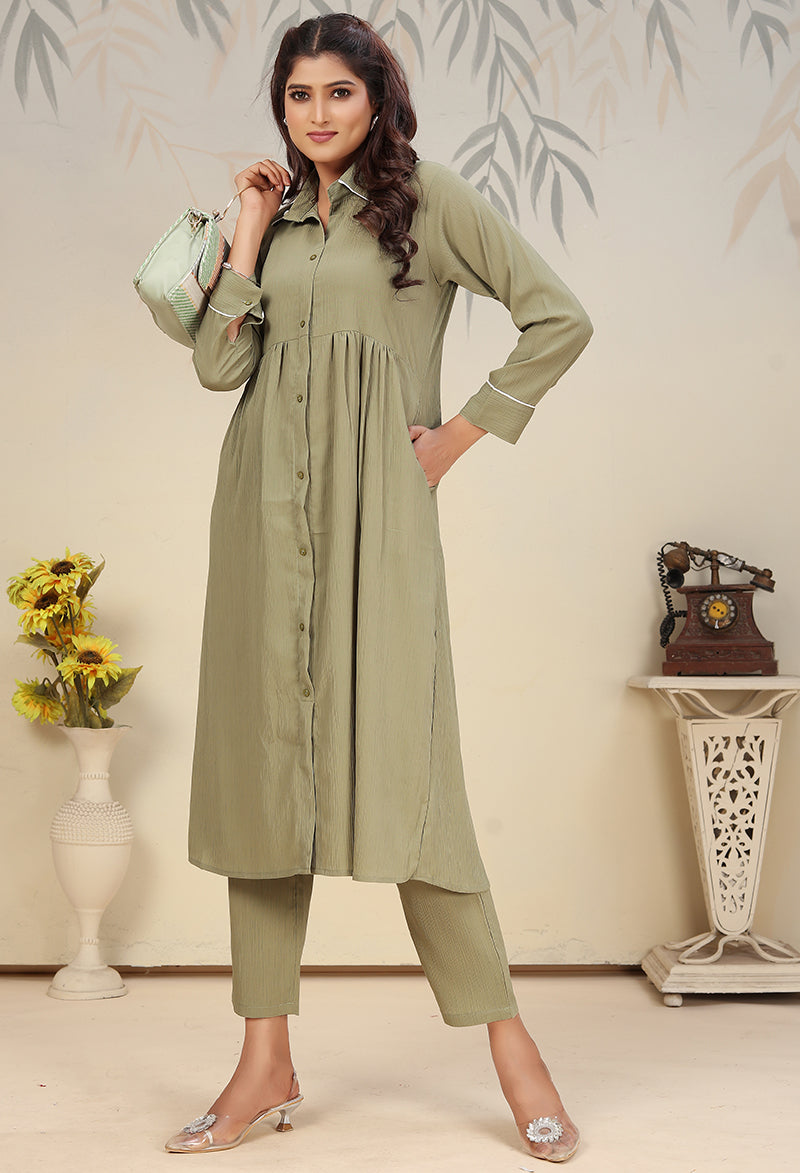 Monjolika Fashion Pista Green Cotton Solid Festival Casual Kurti - Swadesiicart