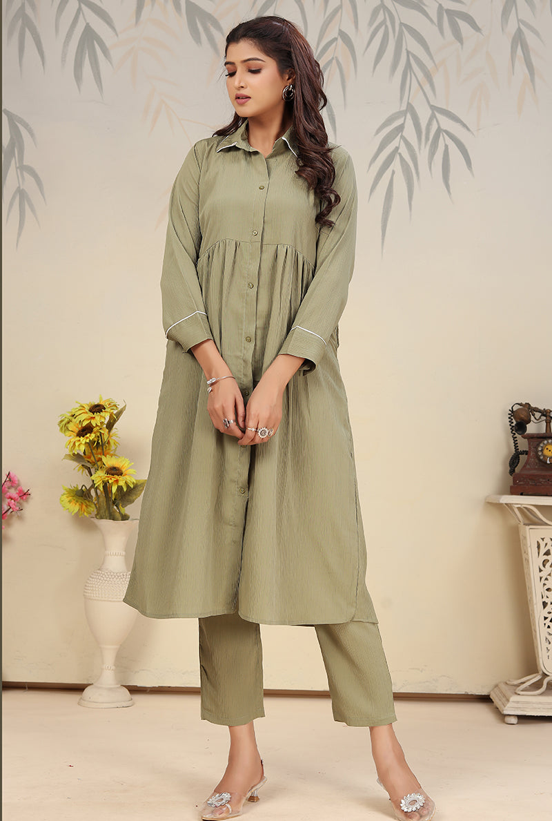 Monjolika Fashion Pista Green Cotton Solid Festival Casual Kurti - Swadesiicart