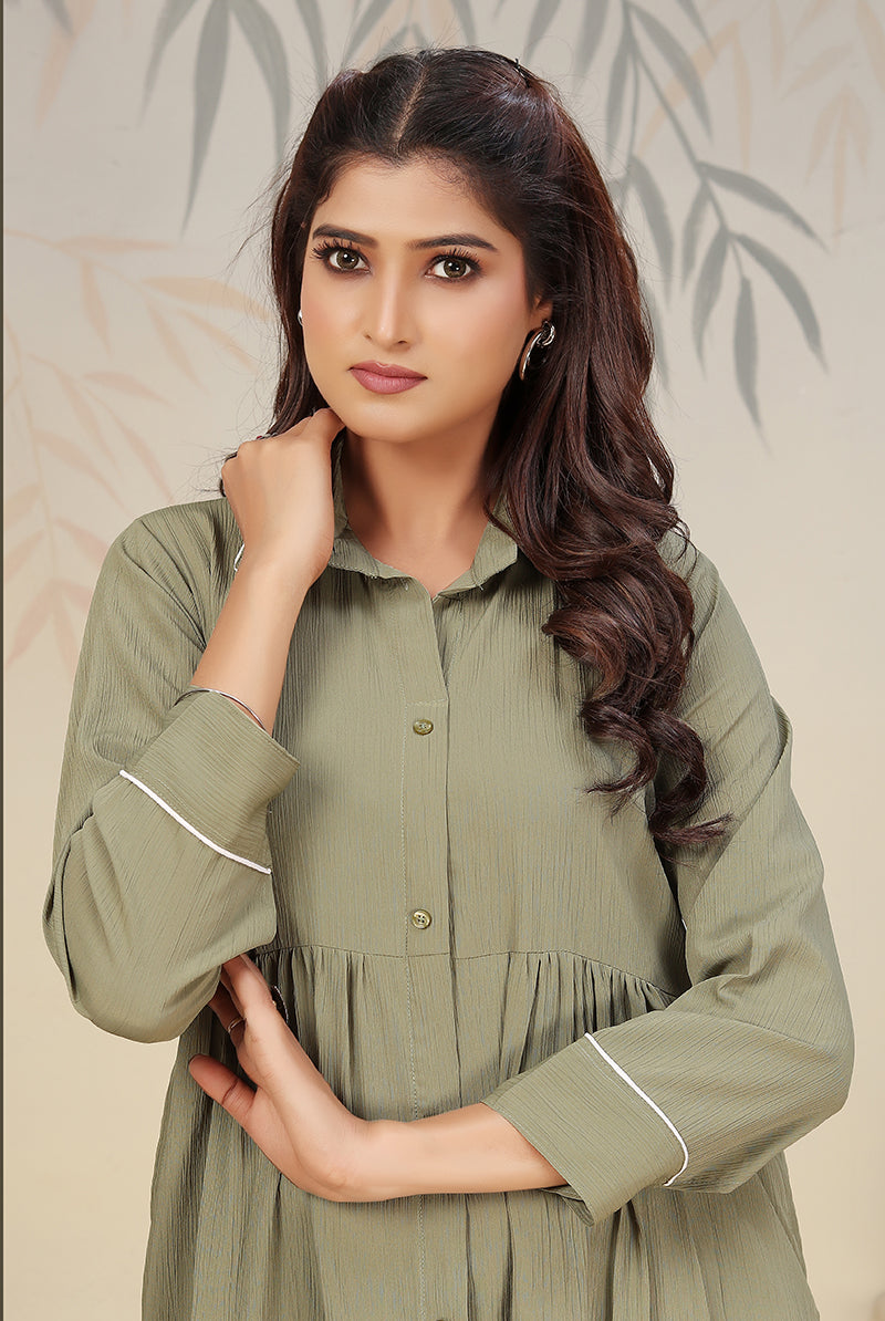 Monjolika Fashion Pista Green Cotton Solid Festival Casual Kurti - Swadesiicart