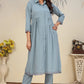 Monjolika Fashion Sky Blue Cotton Solid Festival Casual Kurti - Swadesiicart