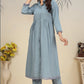 Monjolika Fashion Sky Blue Cotton Solid Festival Casual Kurti - Swadesiicart