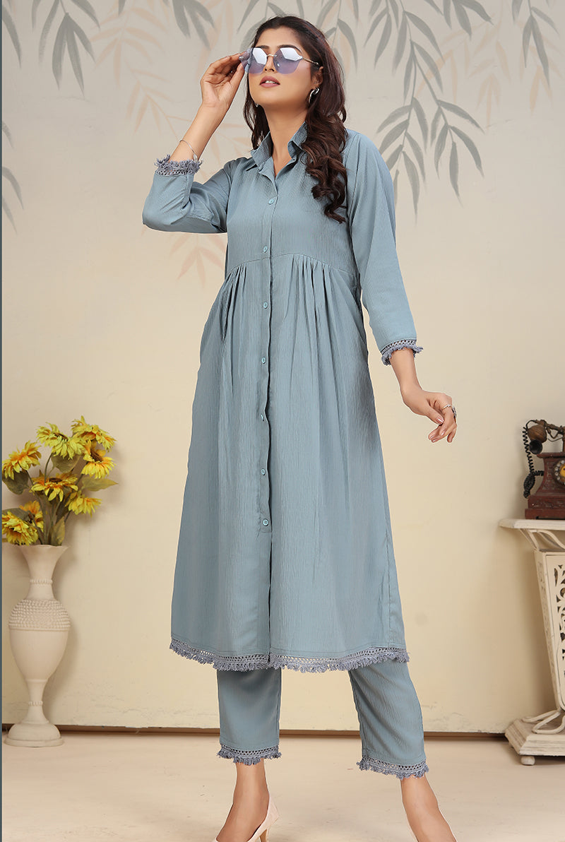 Monjolika Fashion Sky Blue Cotton Solid Festival Casual Kurti - Swadesiicart