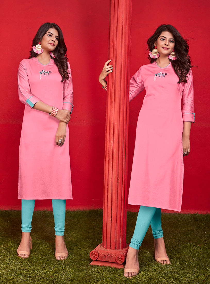Monjolika Fashion Cotton Party Wear Kurti In Pink - Swadesiicart