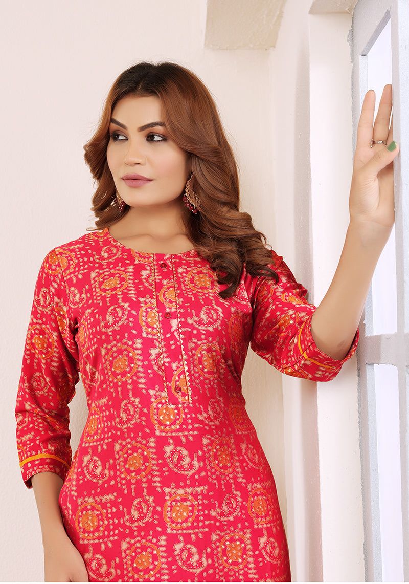 Monjolika Fashion Viscose Rani Pink Buttons Party Wear Kurti For Party - Swadesiicart