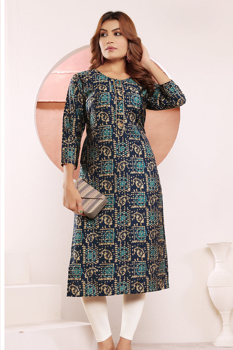 Monjolika Fashion Viscose Navy Blue Buttons Party Wear Kurti For Party - Swadesiicart