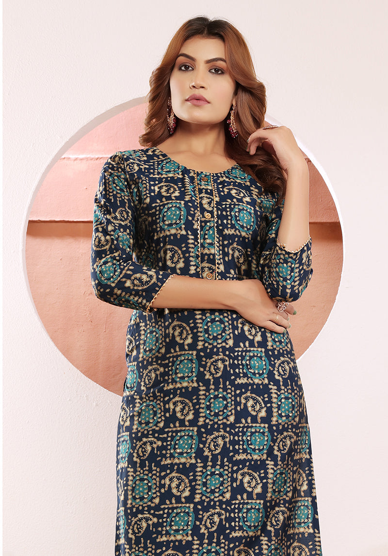 Monjolika Fashion Viscose Navy Blue Buttons Party Wear Kurti For Party - Swadesiicart