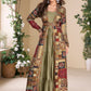 Anaita Olive Heavy Fox Georgette Anarkali Shrug Suit With Silk Print