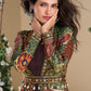 Anaita Brown Heavy Fox Georgette Anarkali Shrug Suit With Silk Print